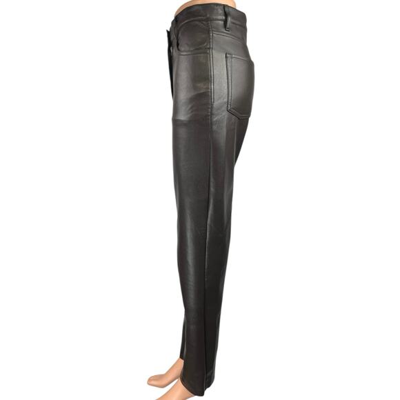 Aritzia Wilfred The Melina Tan Faux Leather High Rise Straight Trousers Pants 2 - Picture 2 of 5